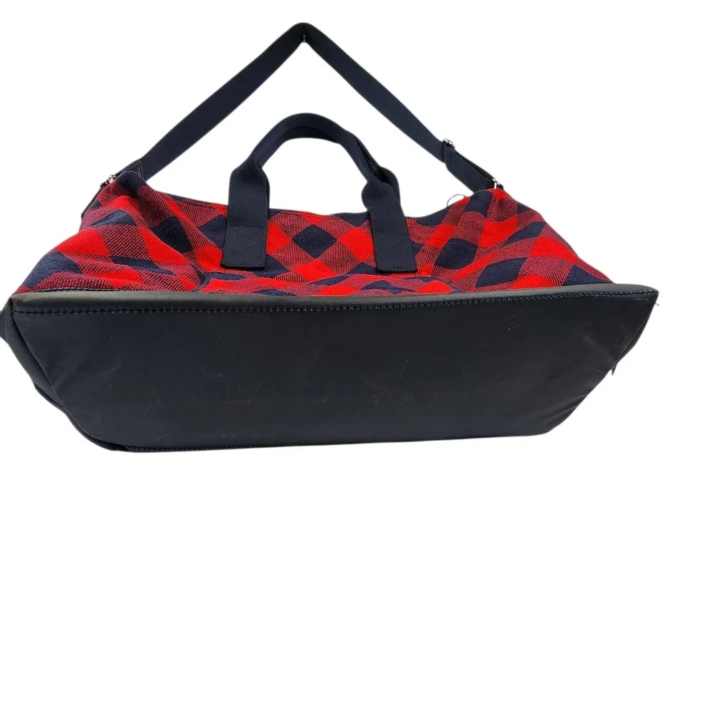 Lands End Large Red Navy Buffalo Plaid Duffle Bag Travel Tote Cabin Outdoorsy